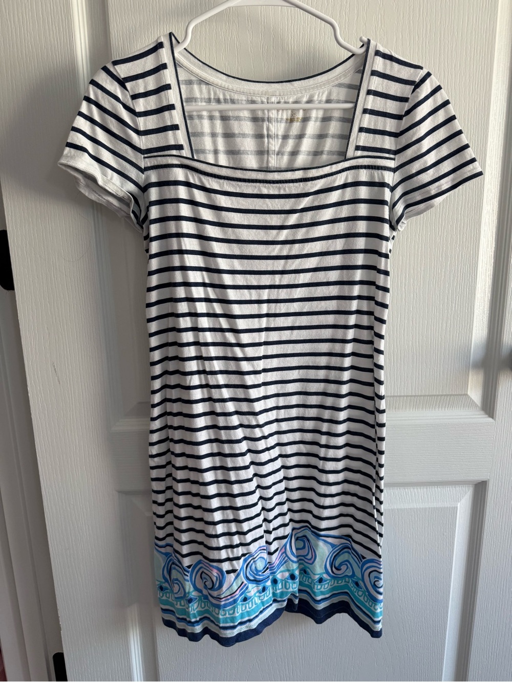 Lilly Pulitzer White Navy Striped Short-Sleeve Tee with Turquoise Border